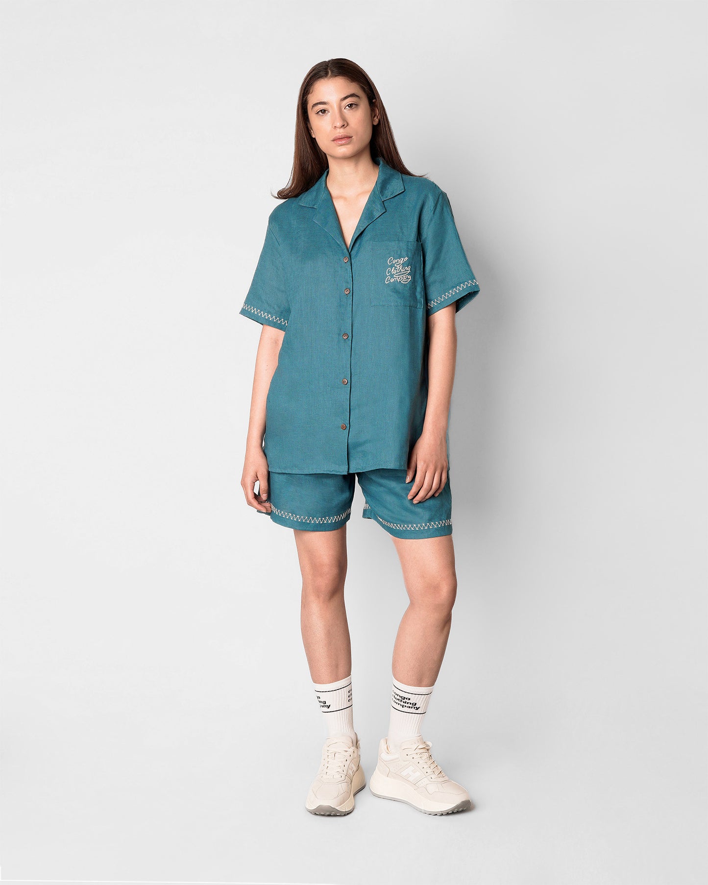 Linen Teal Shorts
